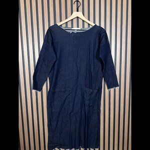 Erica Tanov Denim Dress 2 / XS Blue Dark Wash Hem Lagenlook Innes Pocket Midi